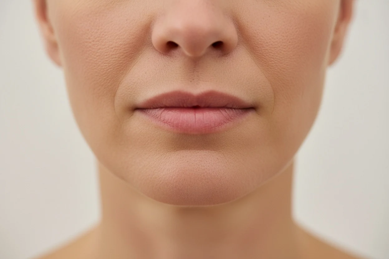 Close-up of an adult's mouth at rest, the region the lip shape tool measures