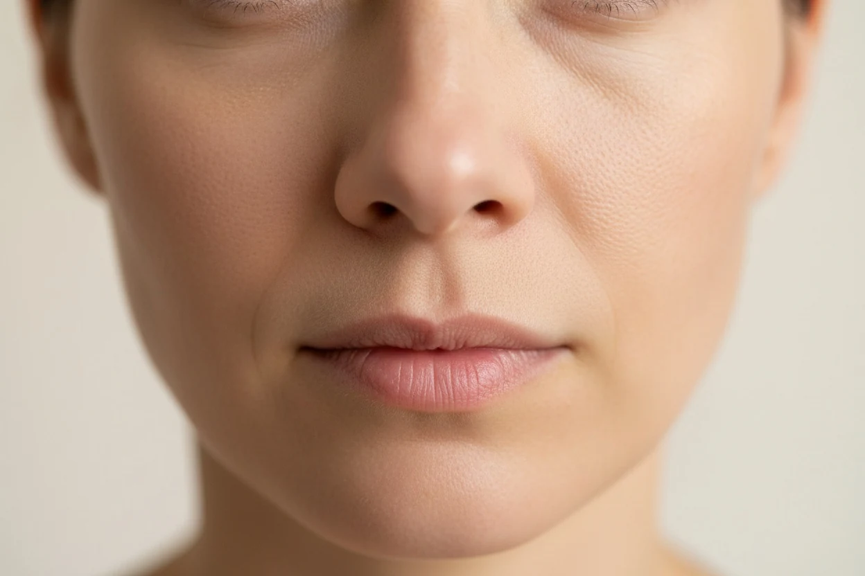 Close-up of an adult's nose, front and slightly turned, the region the nose type pages describe