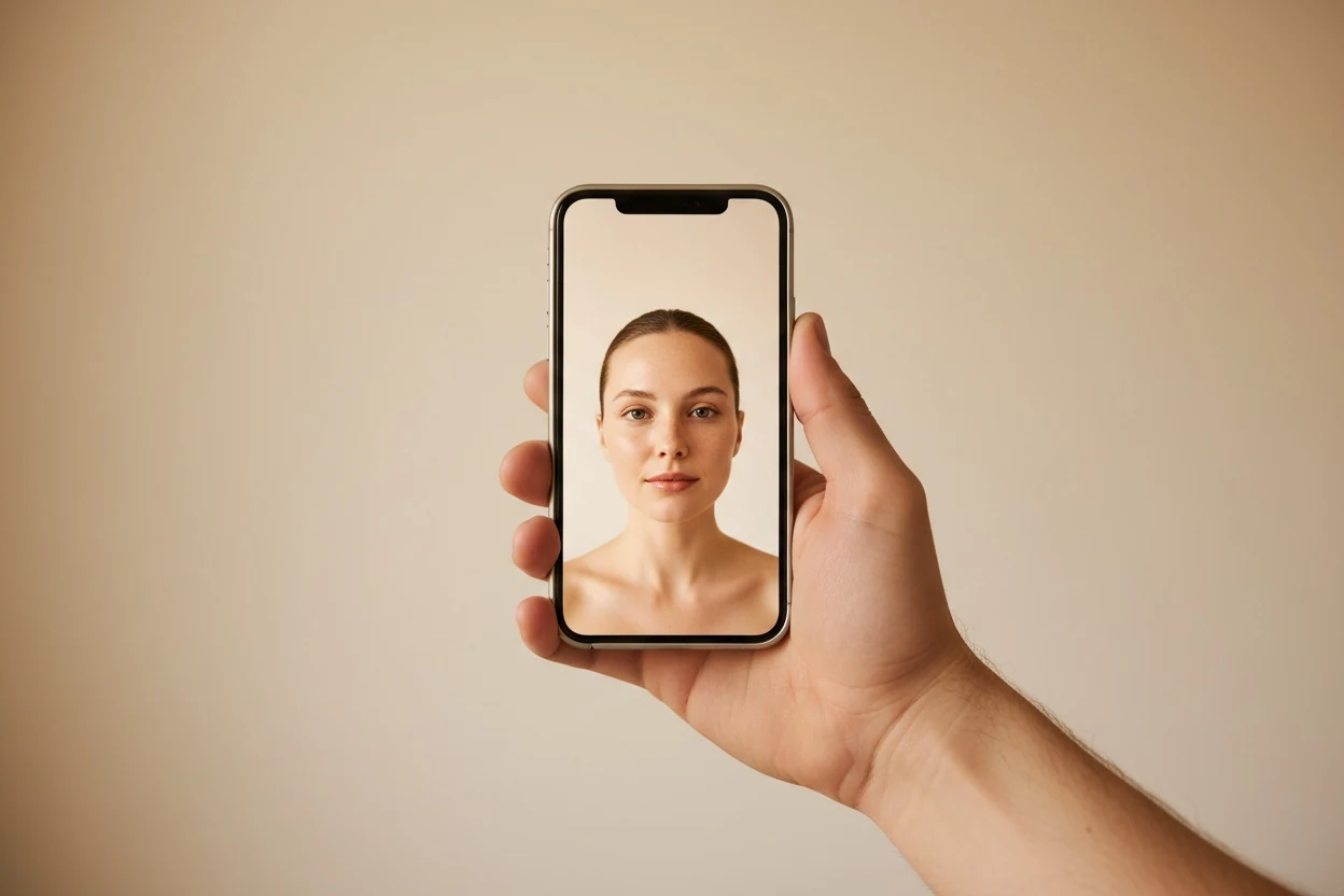Taking a straight-on selfie at arm's length, the input the tools expect